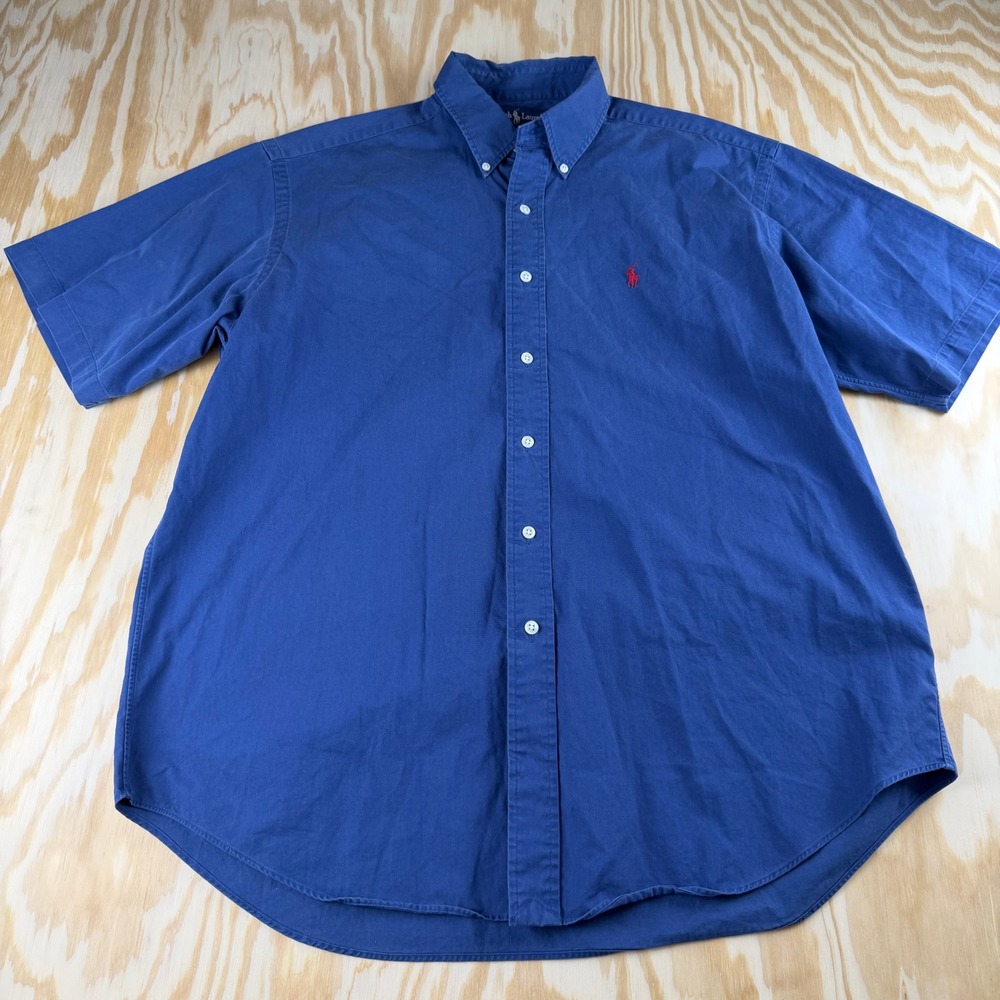 Polo Ralph Lauren Blake Mens Large Blue Short Sleeve Button Down Cotton Shirt